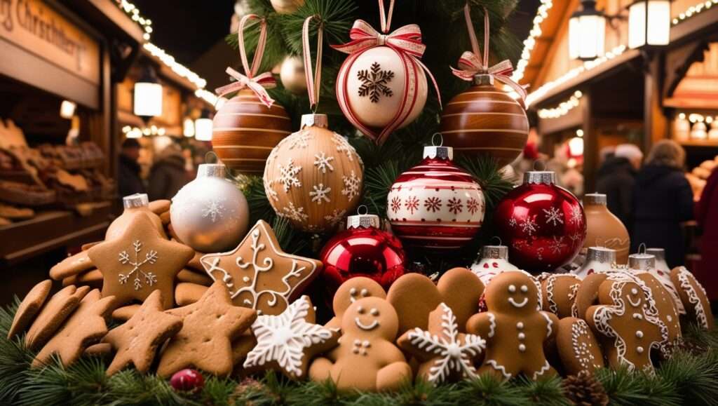 handcrafted ornaments and gingerbread at the Nuremberg Christkindlesmarkt, showing the rich tradition of Christmas markets in Germany. Nuremberg, Germany