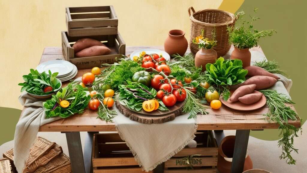 A farm-to-table meal setup with fresh, local produce.