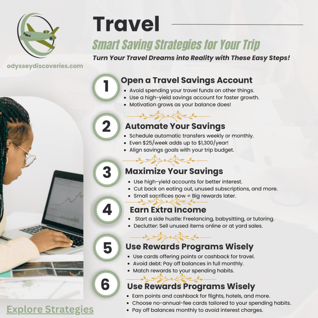 Saving Strategies, Book Flights in Advance, Use Cashback Apps, Travel During Off-Season, Top 5 Travel Budgeting Tips, Travel Tips, Save $500 on Your Next Trip!