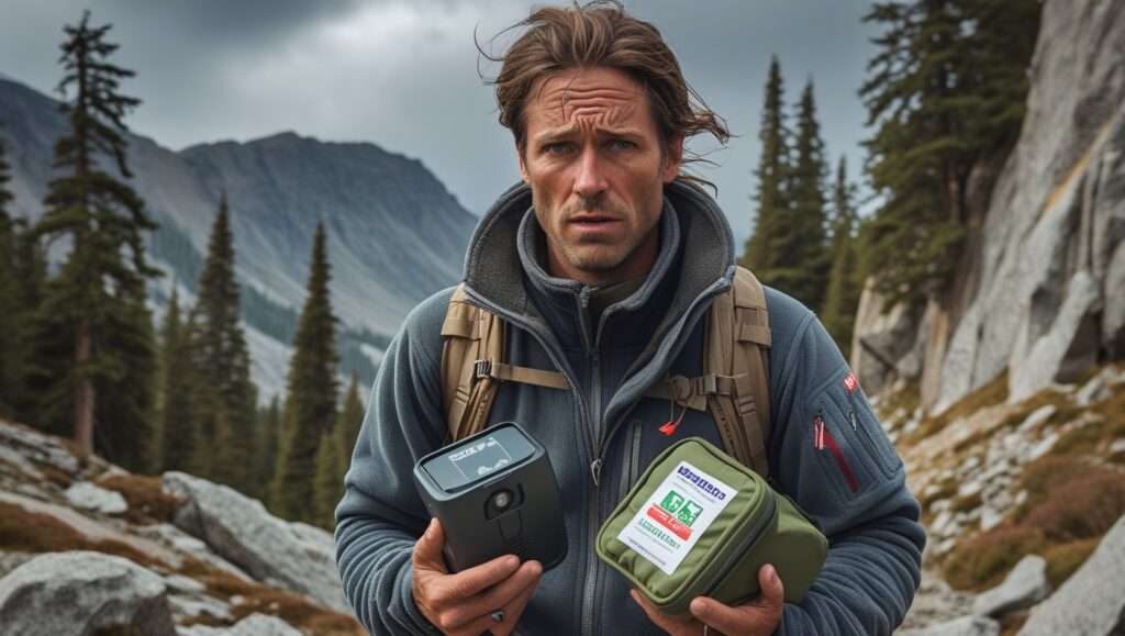 Traveler in remote location with satellite phone for medical emergencies