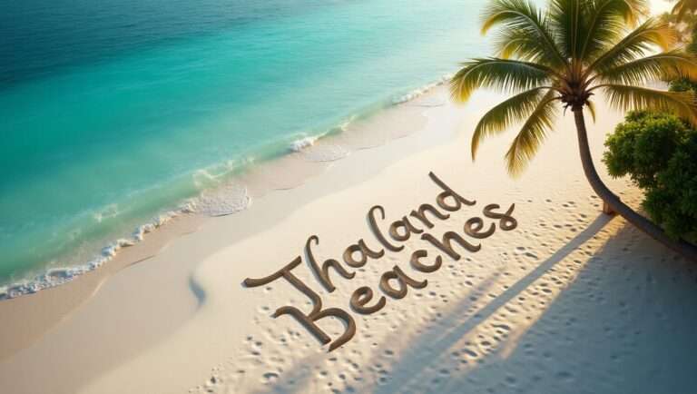 Secluded tropical beach in Thailand with powdery white sand, turquoise water, and swaying palm trees - hidden paradise with no tourists