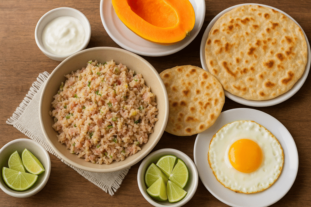 Maldives travel guide Traditional Maldivian Mas Huni with flatbread and lime.