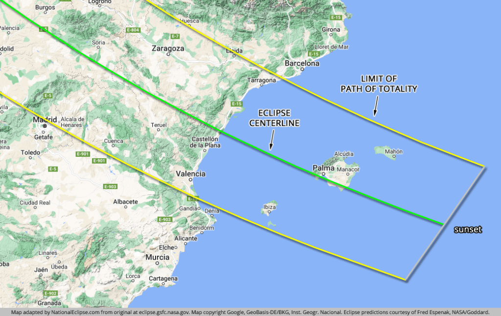 2026 total solar eclipse Spain Map